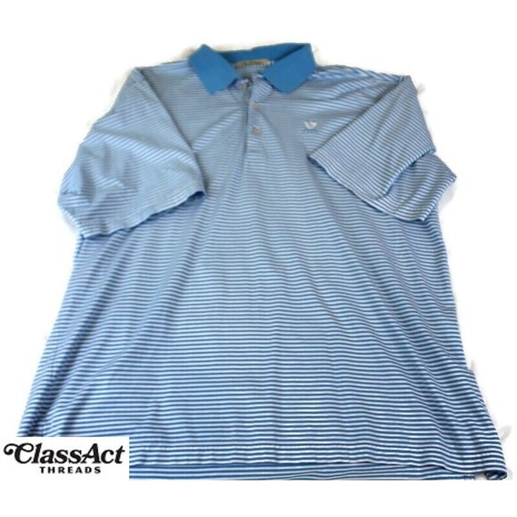 Peter Millar Polo Mens Blue Striped Casual Cotton Short Sleeve Golf Shirt Sz L - Picture 1 of 9